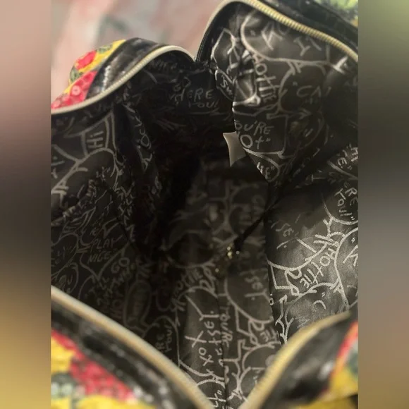 Vintage Betsey Johnson Y2K Yellow Pink Rose Garden Sequin Satchel Handbag - Picture 7 of 8